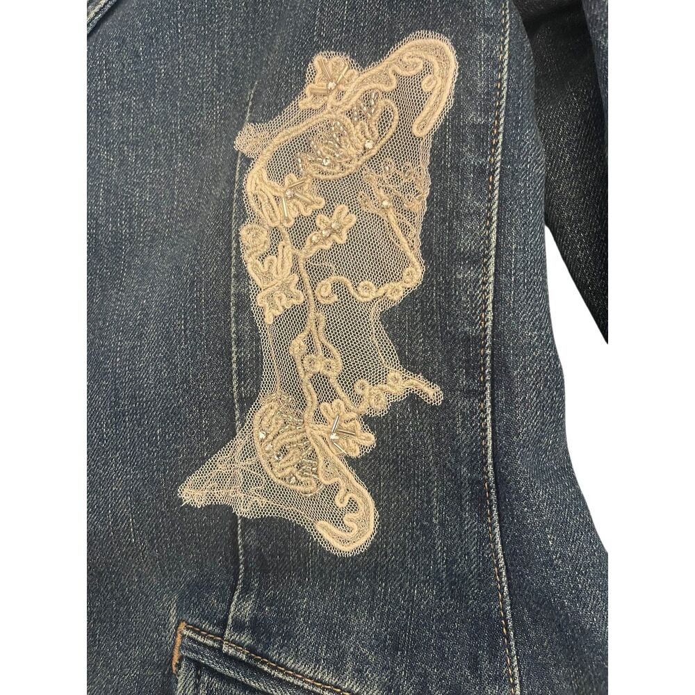 Lauren Ralph Lauren Womens Blazer Jean Jacket Sz 2 Embellished Lace Insulated - Picture 13 of 16